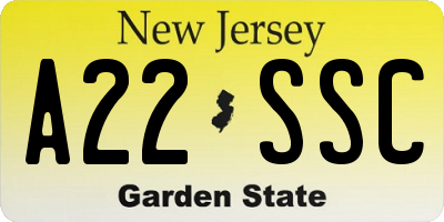 NJ license plate A22SSC