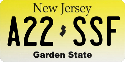 NJ license plate A22SSF