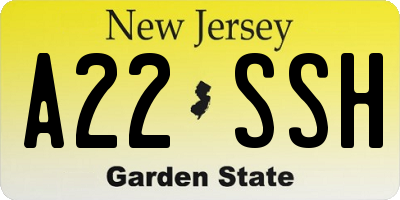 NJ license plate A22SSH