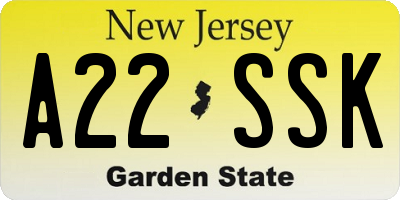 NJ license plate A22SSK