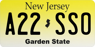 NJ license plate A22SSO