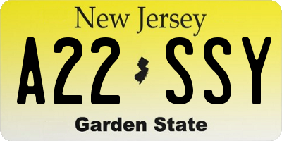 NJ license plate A22SSY