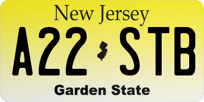NJ license plate A22STB