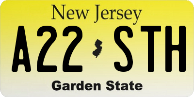 NJ license plate A22STH