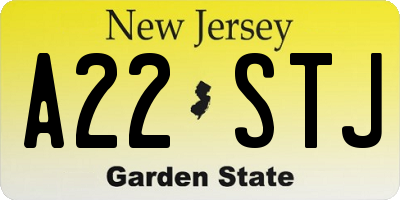 NJ license plate A22STJ