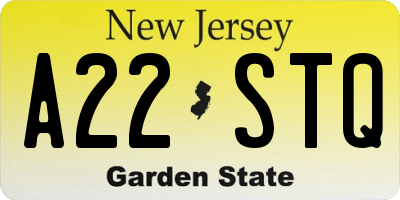 NJ license plate A22STQ