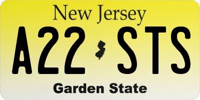 NJ license plate A22STS