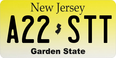 NJ license plate A22STT