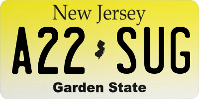NJ license plate A22SUG
