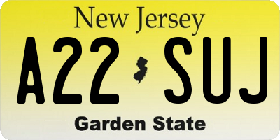 NJ license plate A22SUJ