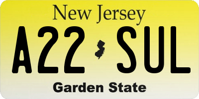 NJ license plate A22SUL