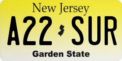 NJ license plate A22SUR