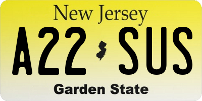 NJ license plate A22SUS