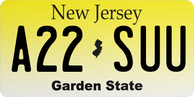 NJ license plate A22SUU