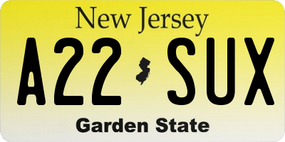 NJ license plate A22SUX