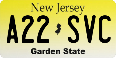 NJ license plate A22SVC