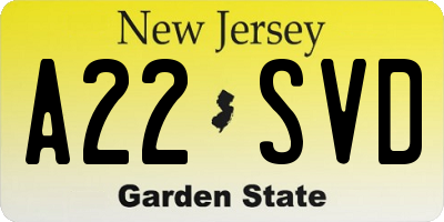 NJ license plate A22SVD