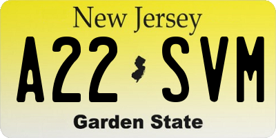 NJ license plate A22SVM