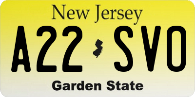 NJ license plate A22SVO