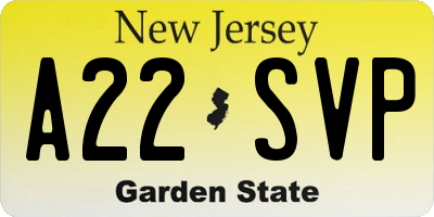 NJ license plate A22SVP