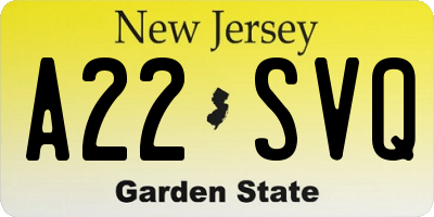 NJ license plate A22SVQ