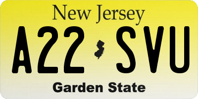 NJ license plate A22SVU