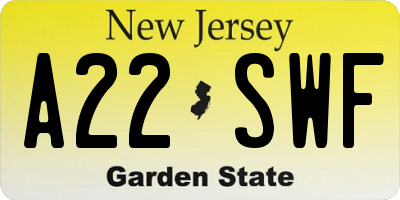 NJ license plate A22SWF