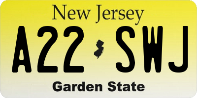 NJ license plate A22SWJ