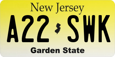 NJ license plate A22SWK
