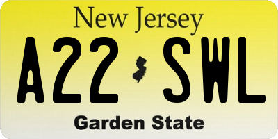NJ license plate A22SWL