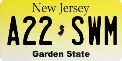 NJ license plate A22SWM