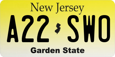 NJ license plate A22SWO