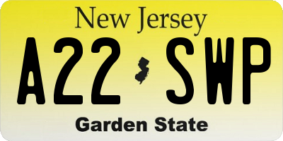 NJ license plate A22SWP