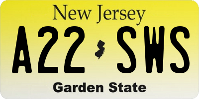 NJ license plate A22SWS