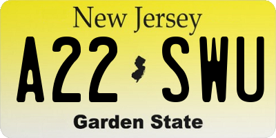 NJ license plate A22SWU