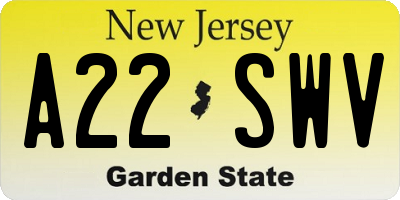 NJ license plate A22SWV