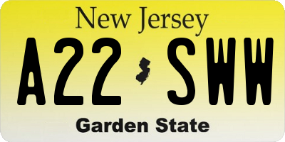 NJ license plate A22SWW