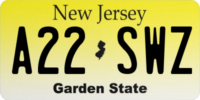 NJ license plate A22SWZ