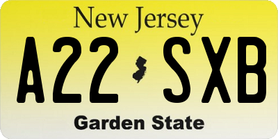 NJ license plate A22SXB