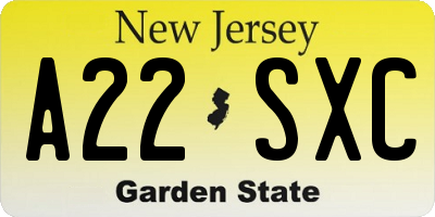 NJ license plate A22SXC