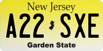 NJ license plate A22SXE