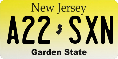 NJ license plate A22SXN