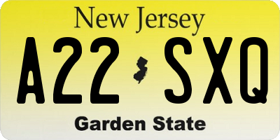 NJ license plate A22SXQ