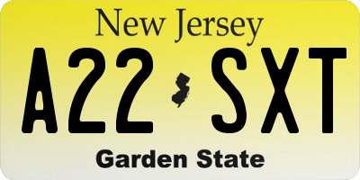 NJ license plate A22SXT