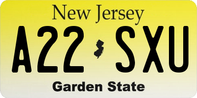 NJ license plate A22SXU