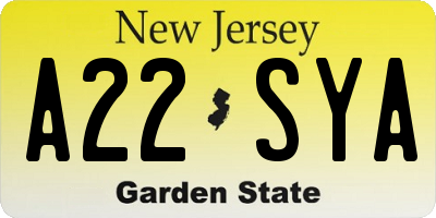 NJ license plate A22SYA