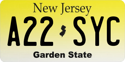 NJ license plate A22SYC
