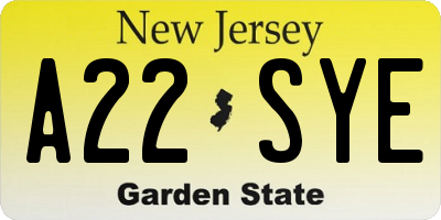 NJ license plate A22SYE