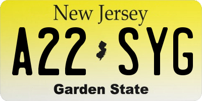 NJ license plate A22SYG