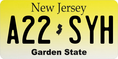 NJ license plate A22SYH